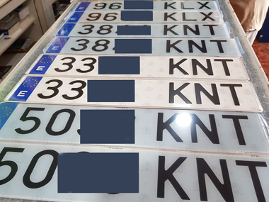 Spanish Number Plates made up and ready to be fitted to customers' vehicles Spanish Number Plates